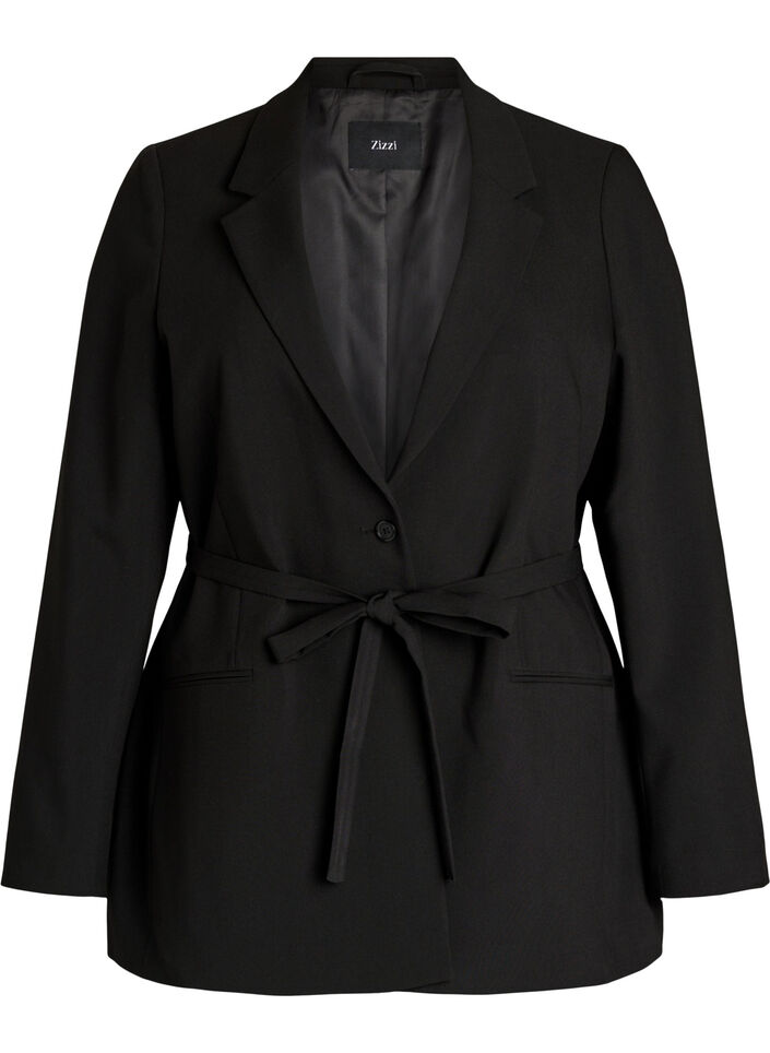 Blazer with detachable tie belt, Black, Packshot image number 0