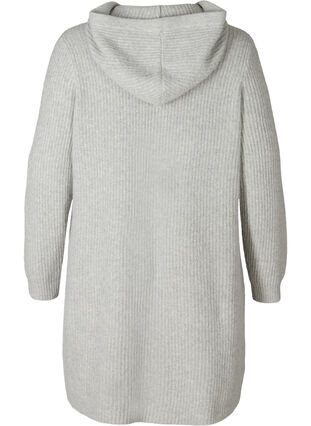 Long, hooded knit cardigan with zip, Light Grey Melange, Packshot image number 1