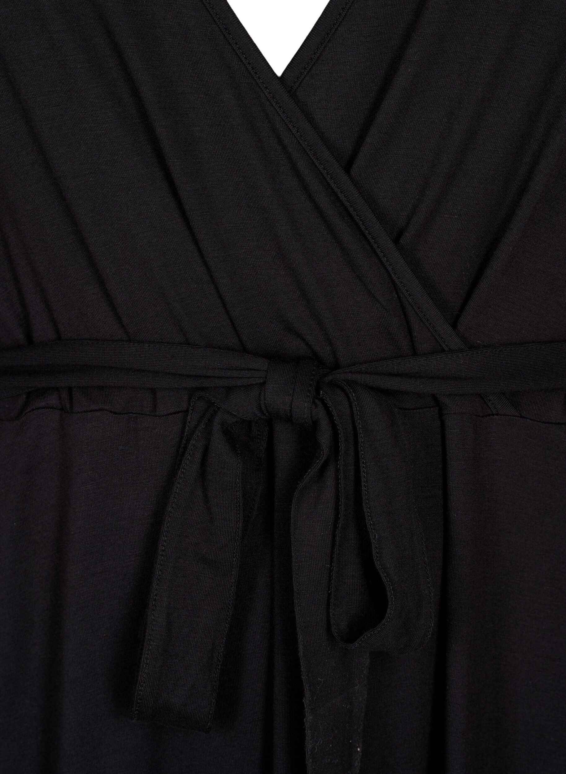 Zizzifashion Wrap dress in viscose with short sleeves, Black, Packshot image number 2
