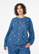 Denim shirt with destroyed pattern and pearl details, Light Blue, Model image number 0