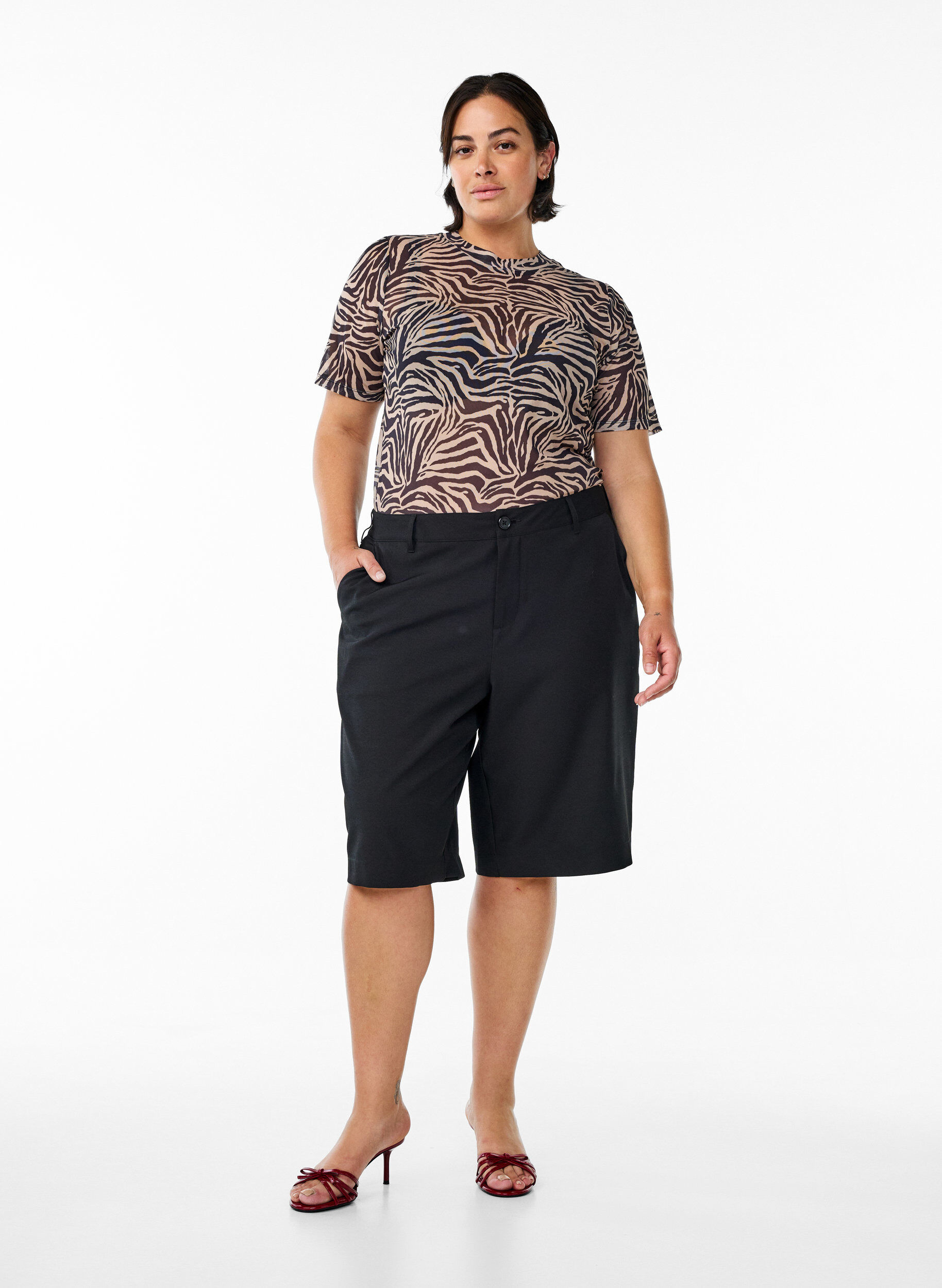 Zizzifashion Mesh blouse with short sleeves, Black, Model image number 1