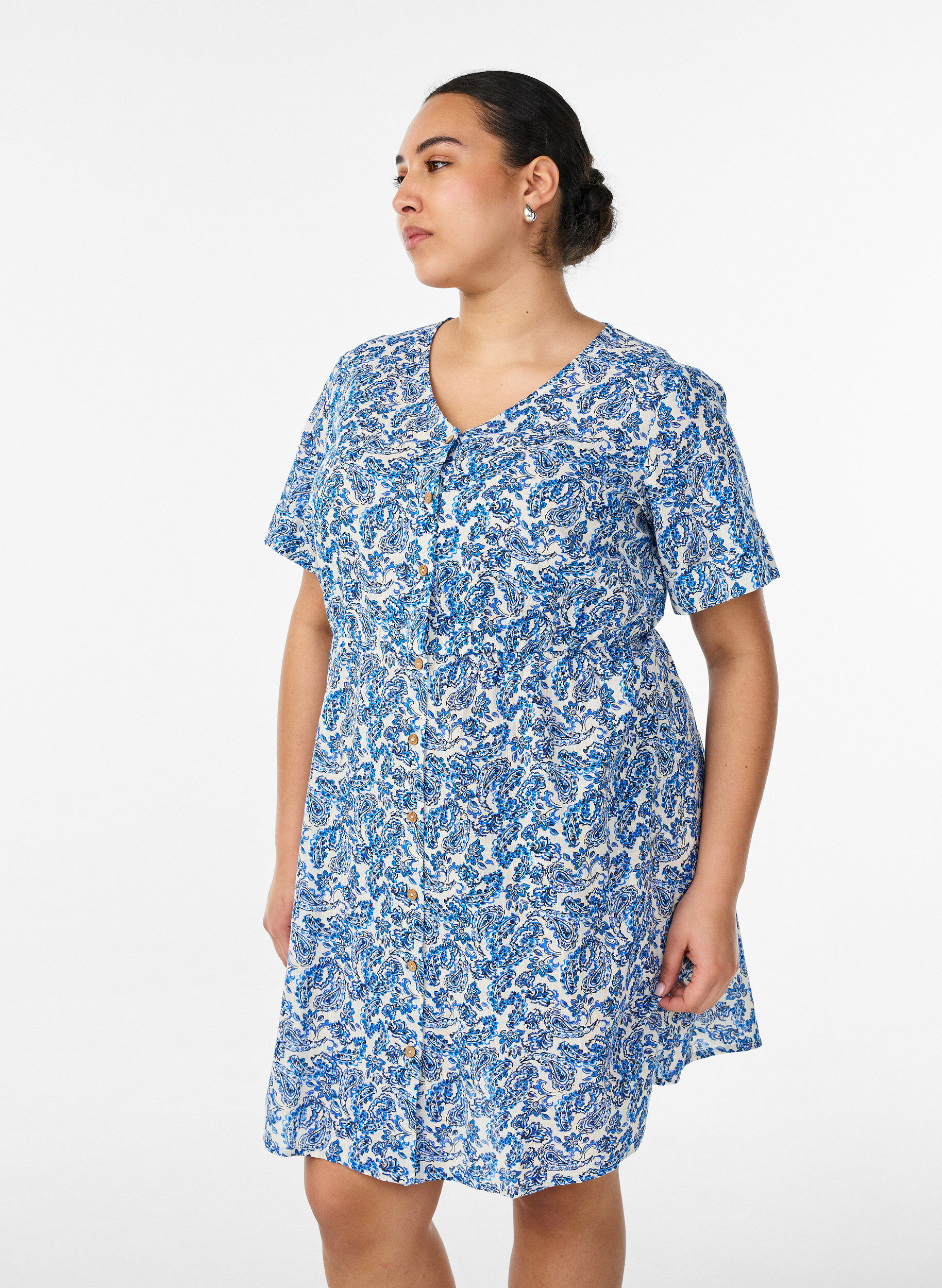 Zizzifashion Short cotton dress with floral print, Blue, Model image number 0