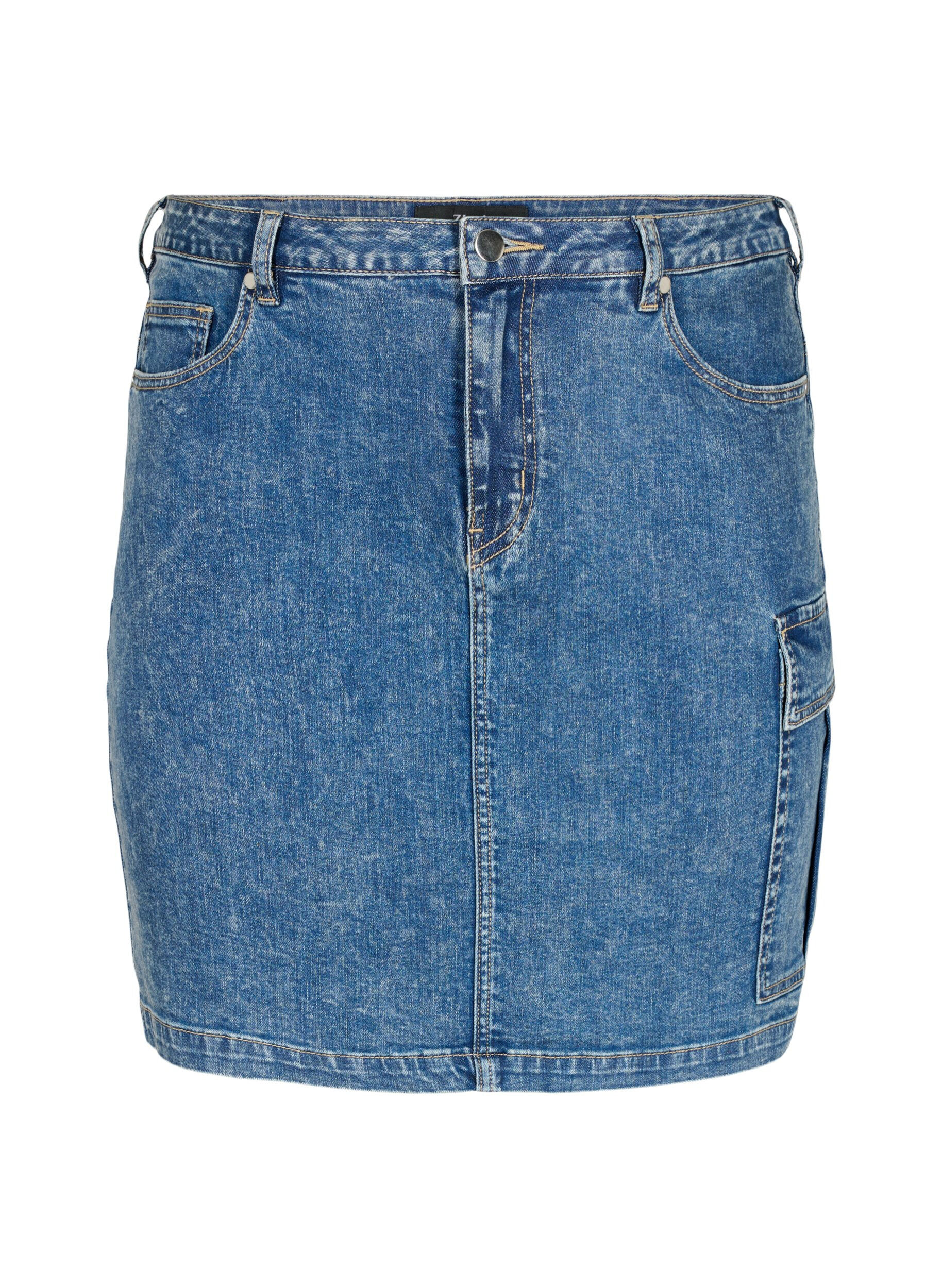 Zizzifashion Close-fitting denim skirt with cargo pocket, Blue Denim, Packshot image number 0