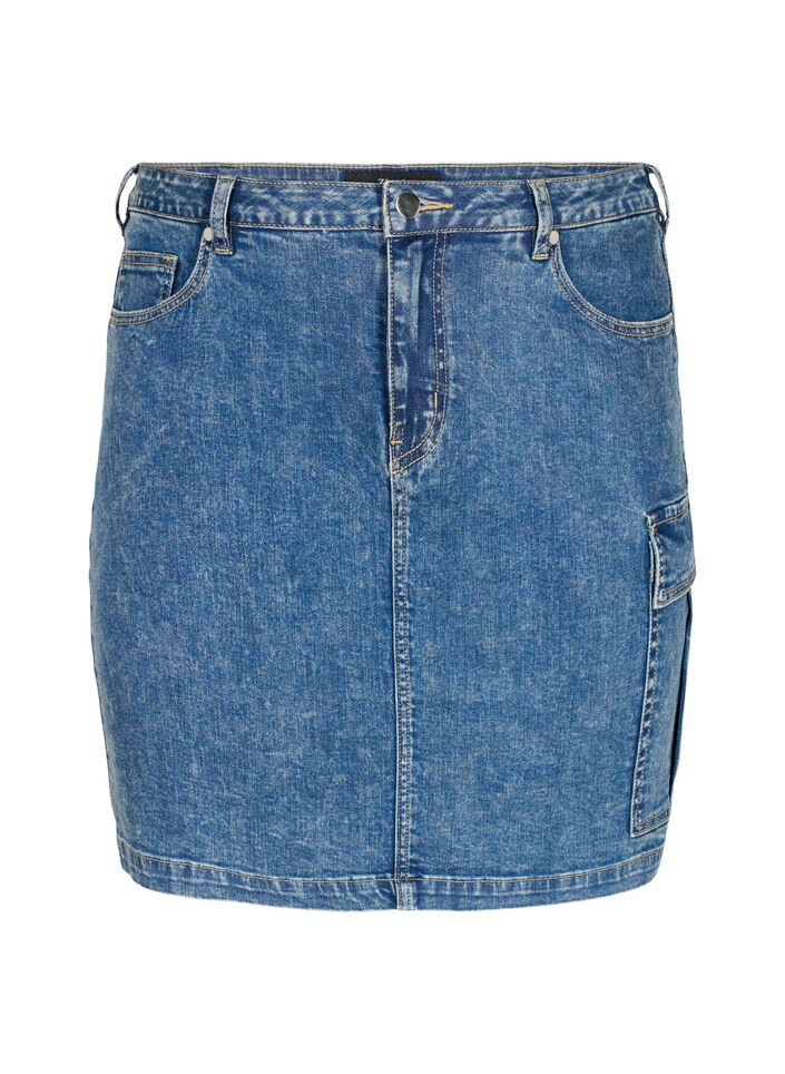 Close-fitting denim skirt with cargo pocket, Blue Denim, Packshot image number 0