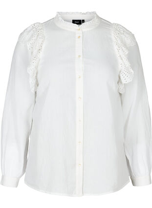 Cotton shirt with broderie anglaise, Bright White, Packshot image number 0