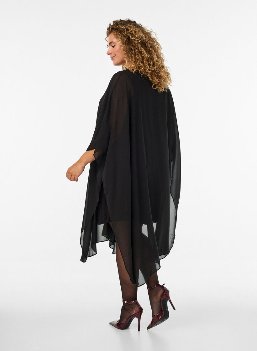Short chiffon dress with V-neck, Black, Model image number 1