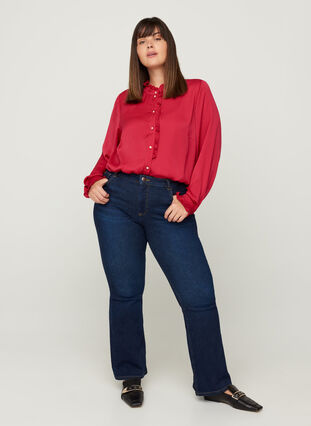 Long-sleeved shirt with ruffles, Cerise, Model image number 3