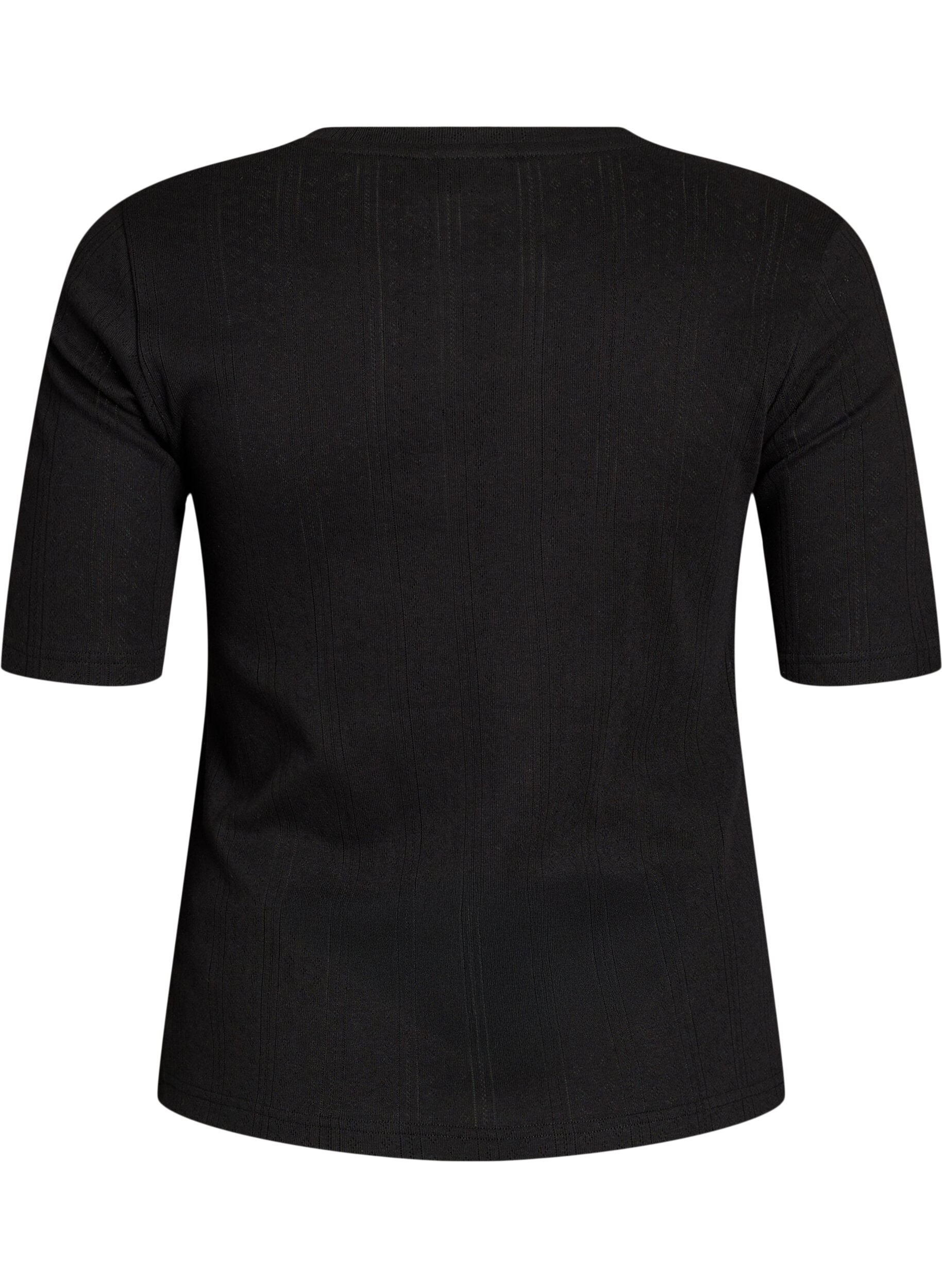 Zizzifashion Cotton T-shirt with eyelet embroidery, Black, Packshot image number 1