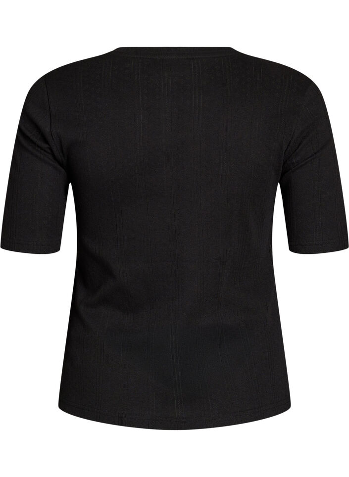 Cotton T-shirt with eyelet embroidery, Black, Packshot image number 1