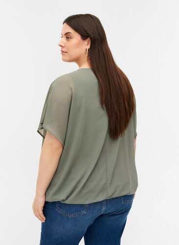 Short blouse with loose mesh sleeves, Agave Green, Model image number 1