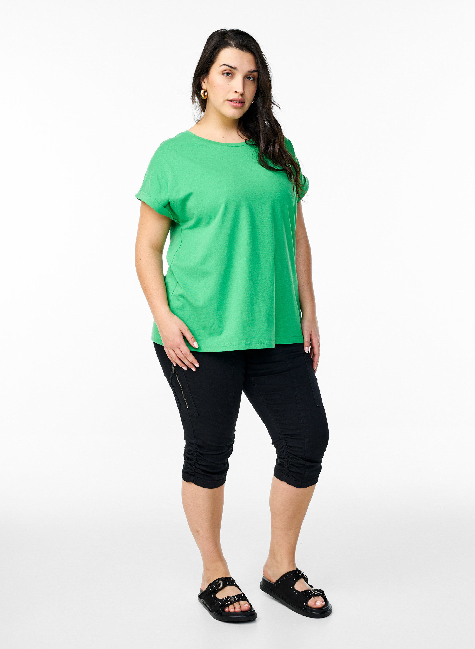 Zizzifashion Short sleeve cotton blend T-shirt, Green, Model image number 1