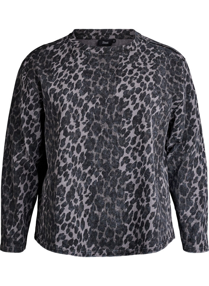 Washed sweatshirt with leopard print, Grey, Packshot image number 0