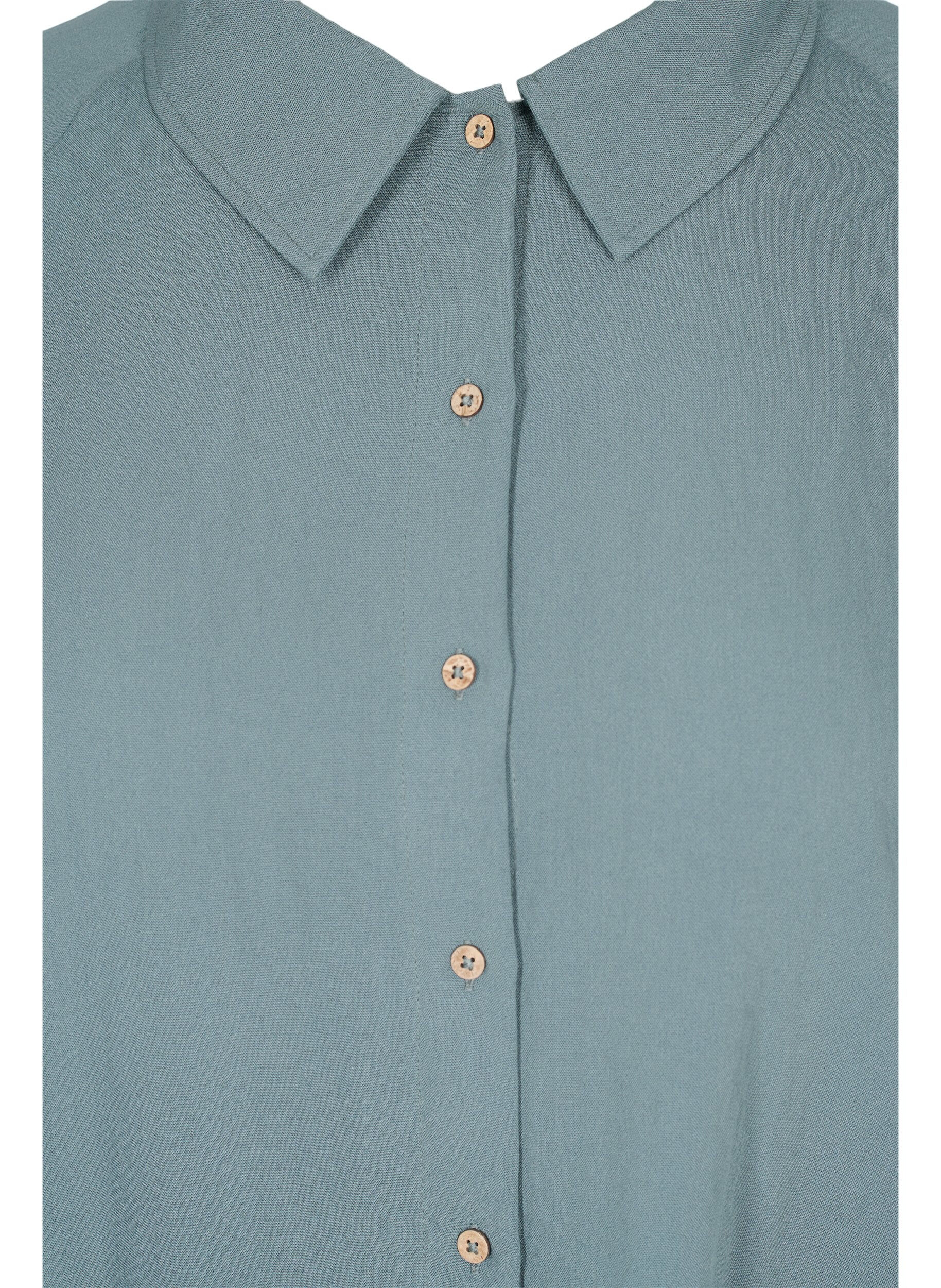 Zizzifashion Long viscose shirt with pockets and 3/4 sleeves, Balsam Green, Packshot image number 2