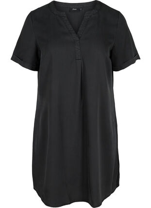 Short-sleeved dress with v-neck, Black, Packshot image number 0