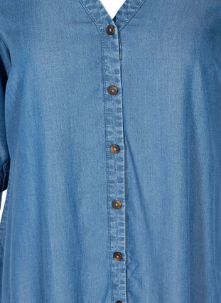 Midi dress with buttons and 3/4 sleeves, Blue denim, Packshot image number 2