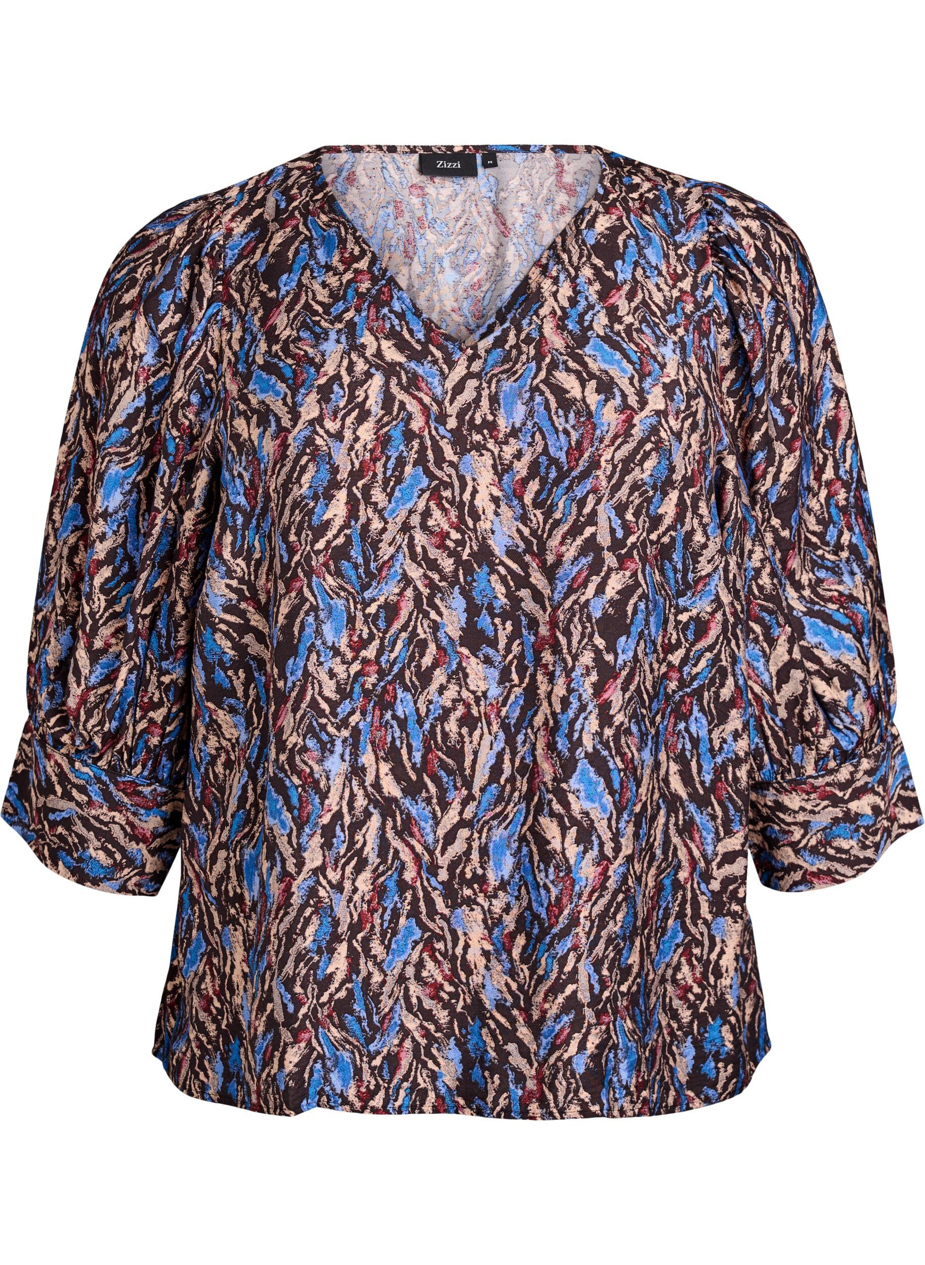 Blouse with V-neck and 3/4-sleeves