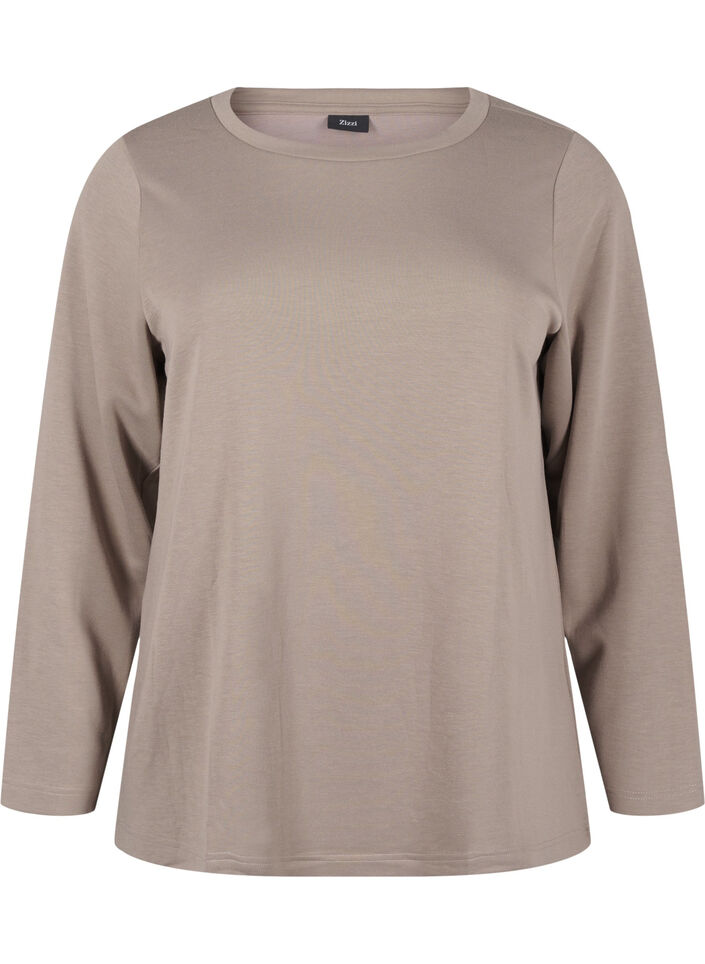 Modal blend blouse with a round neck, Beige, Packshot image number 0