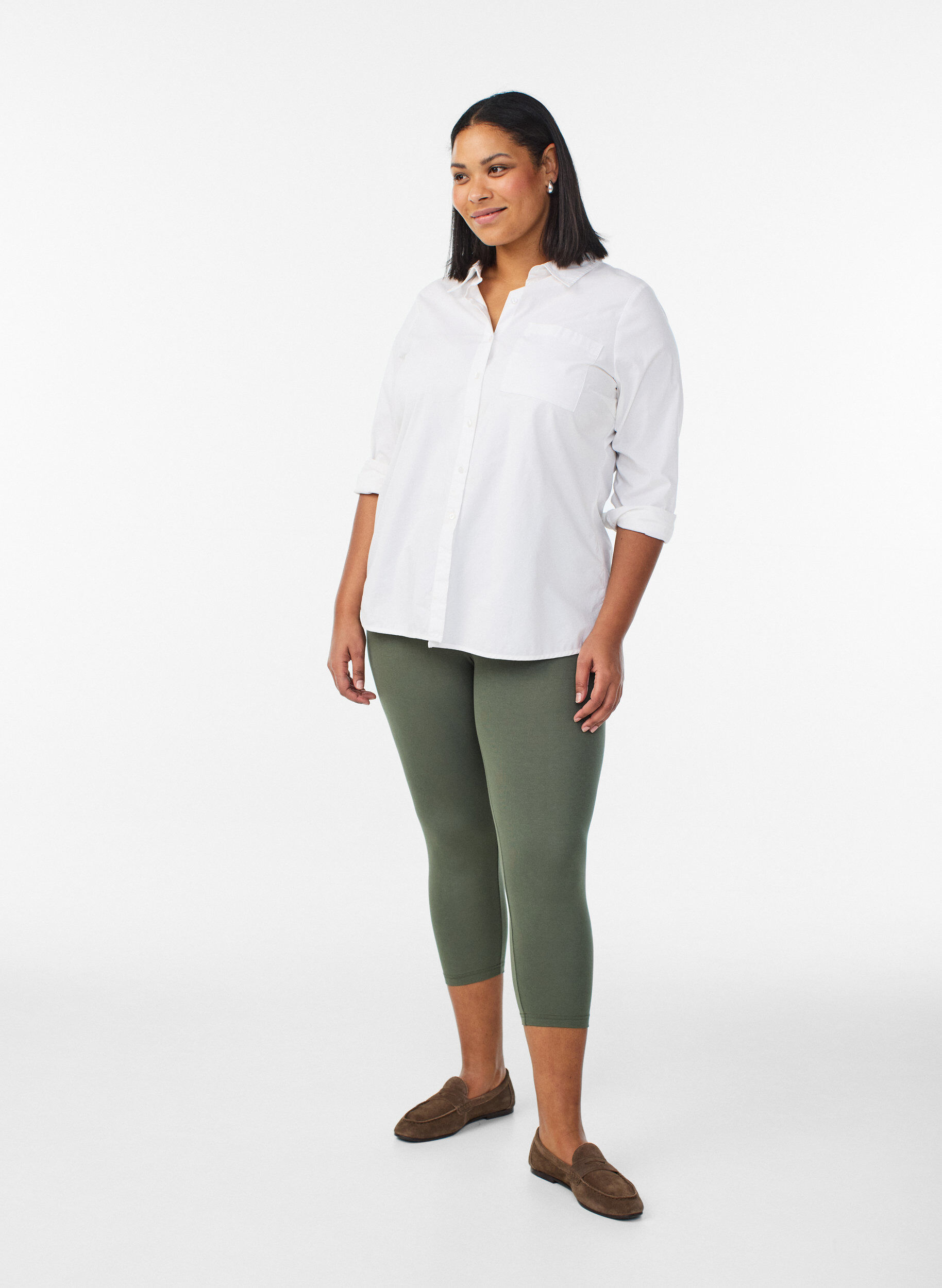 ZizzifashionBasic 3/4 leggings in viscose, Green, Model image number 1