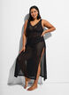 Sleeveless beach dress with eyelet embroidery and side slits, Black, Model image number 0