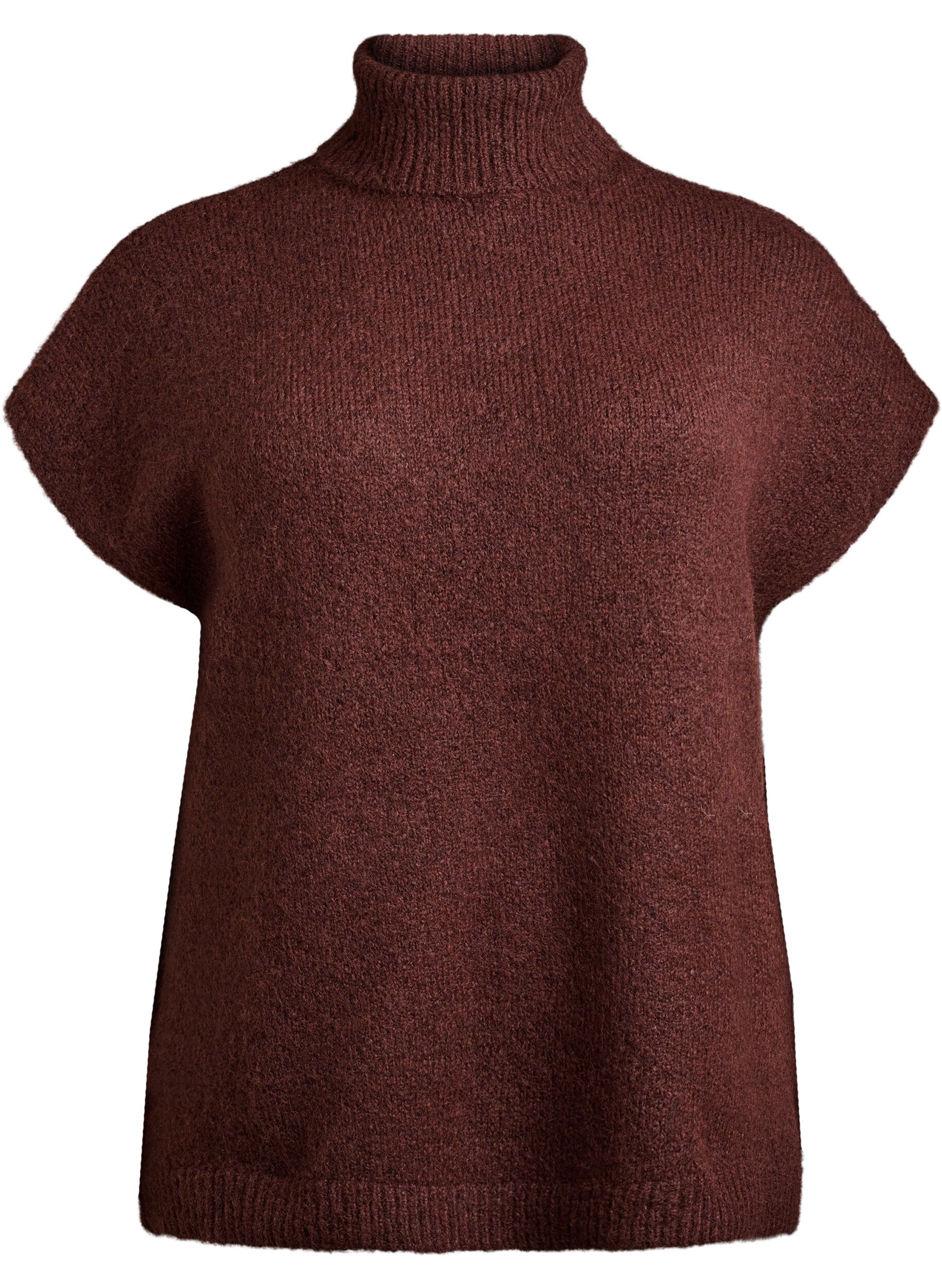 Zizzifashion Sleeveless knitted vest with turtleneck, Brown, Packshot image number 0