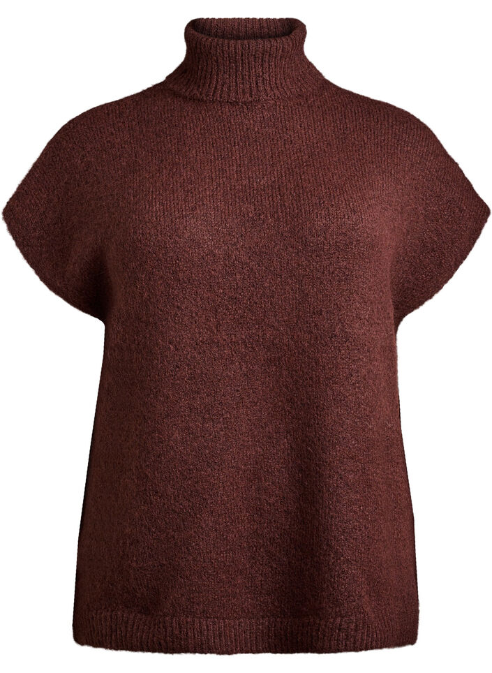 Sleeveless knitted vest with turtleneck, Brown, Packshot image number 0