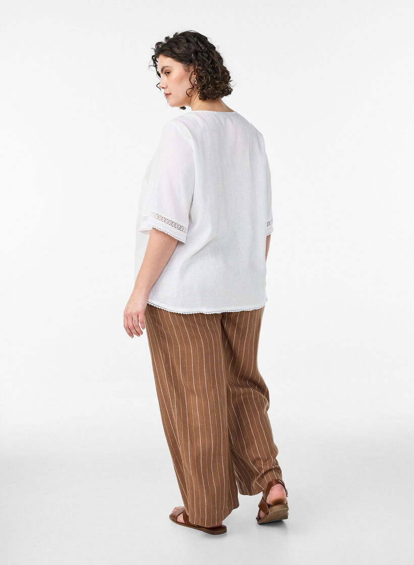 Wide-leg linen and viscose trousers, Brown, Model image number 1