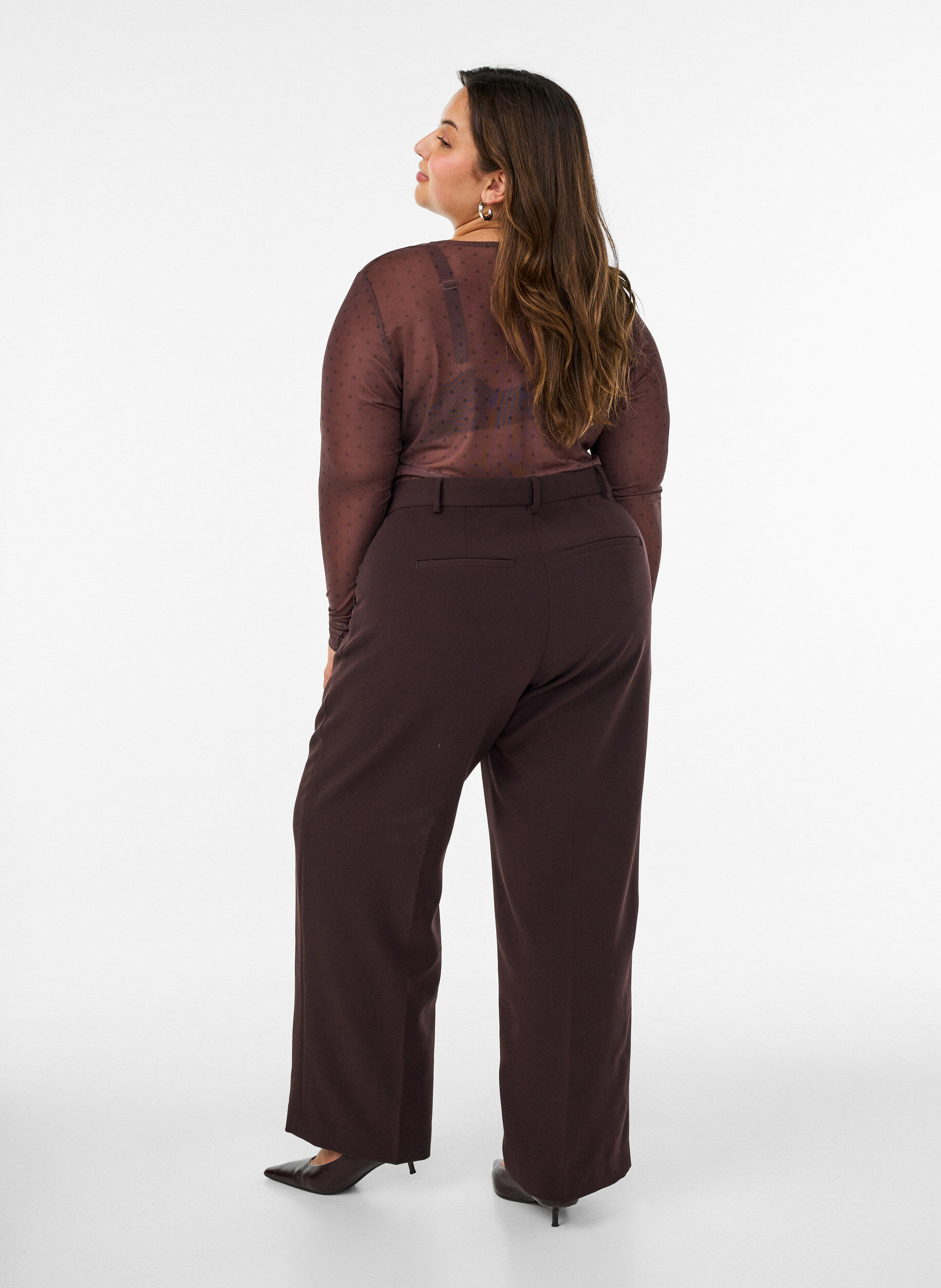 ZizzifashionMesh blouse with print, Brown, Model image number 2
