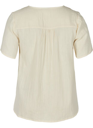 Short-sleeved blouse with a v-neck and embroidery, Beige As Sample, Packshot image number 1