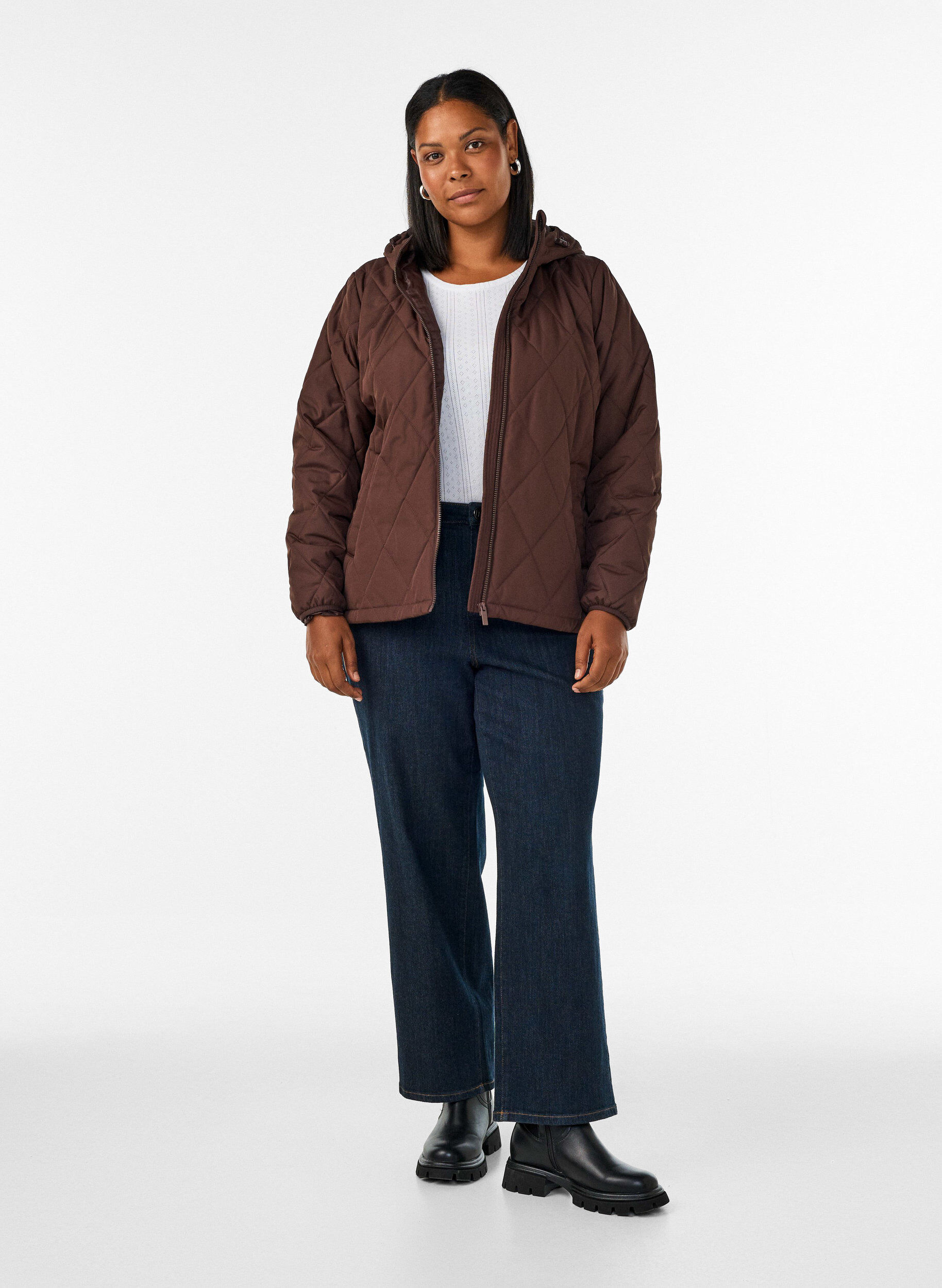 ZizzifashionLightly padded jacket with diamond quilt, Brown, Model image number 1
