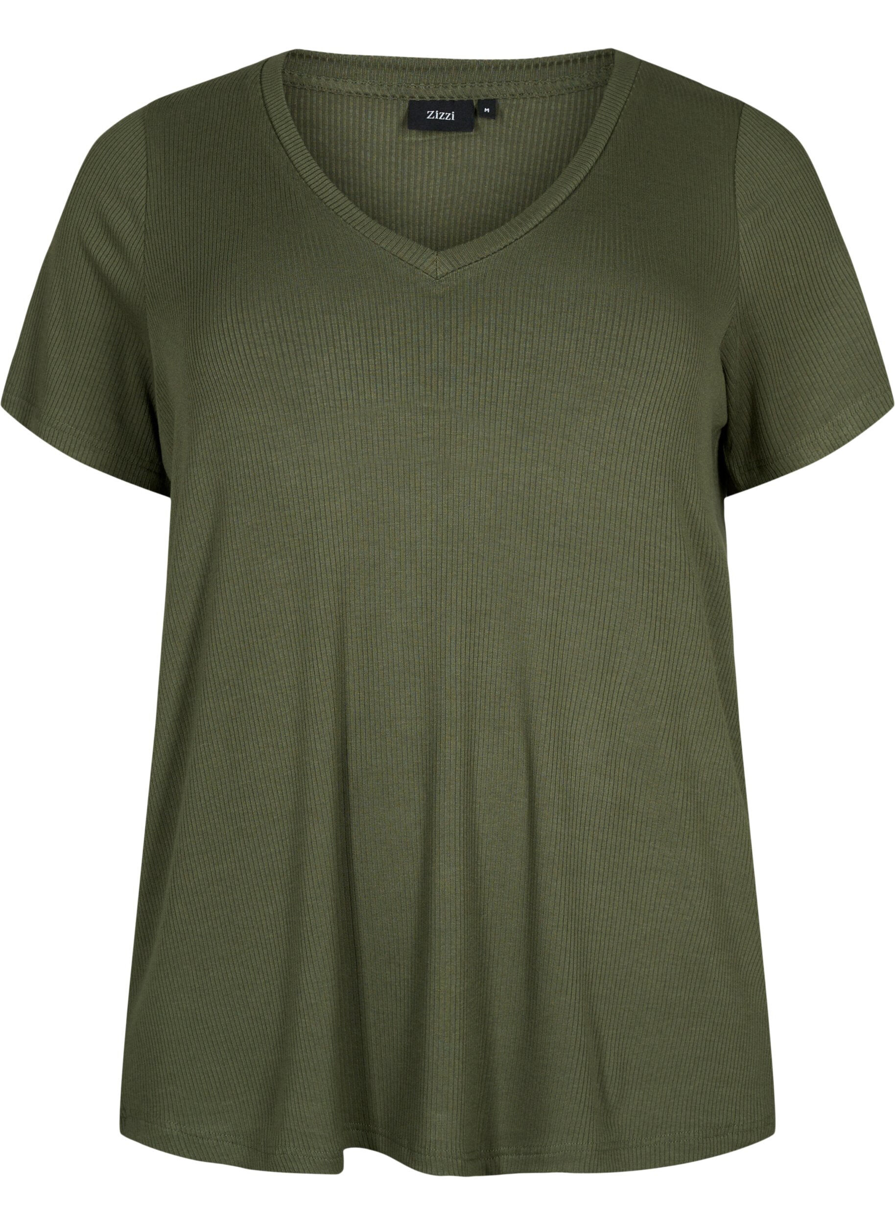 Zizzifashion Ribbed T-shirt with LENZING&trade; ECOVERO&trade; Viscose, Thyme, Packshot image number 0