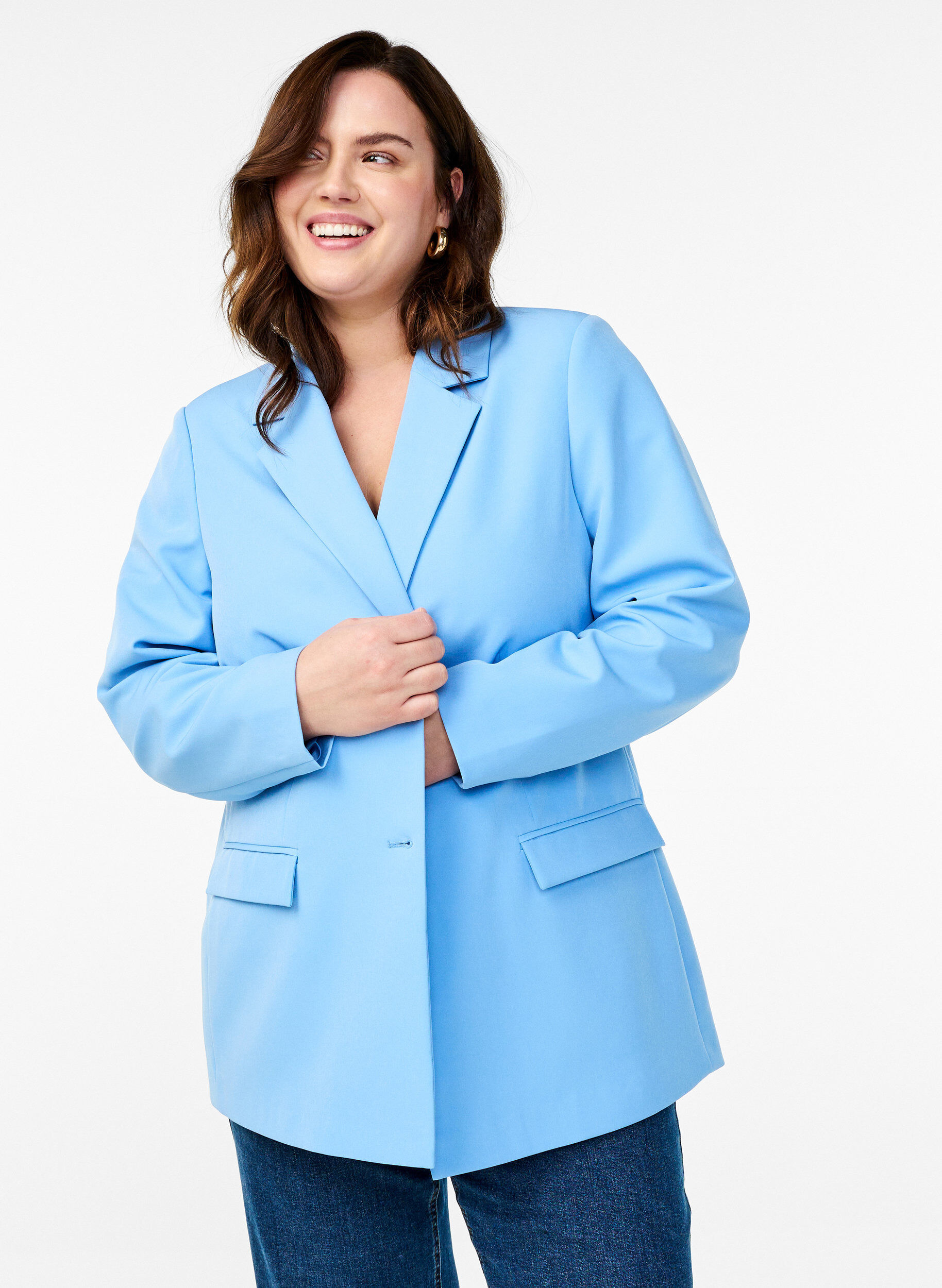 Zizzifashion Classic blazer with button closure, Light Blue, Image image number 0