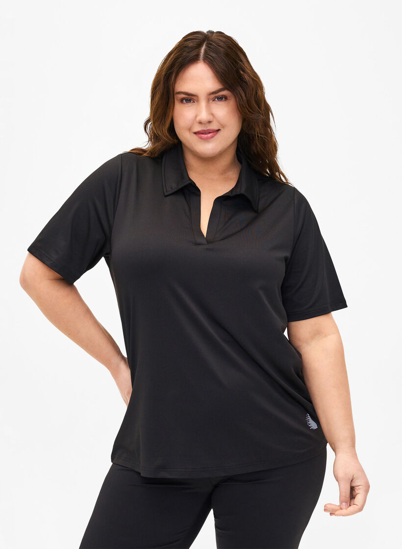 Polo T-shirt with v-neck, Black, Model image number 0