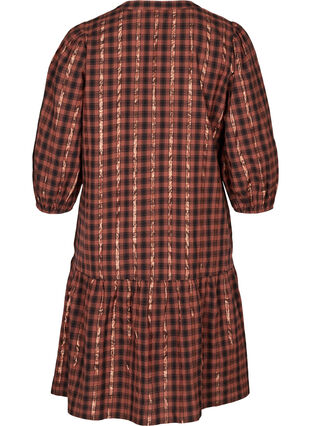 Checked cotton dress with a V-neck, Cocoa brown CHECK , Packshot image number 1