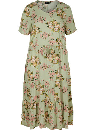 Short-sleeved midi dress in viscose, Light Green April, Packshot image number 0
