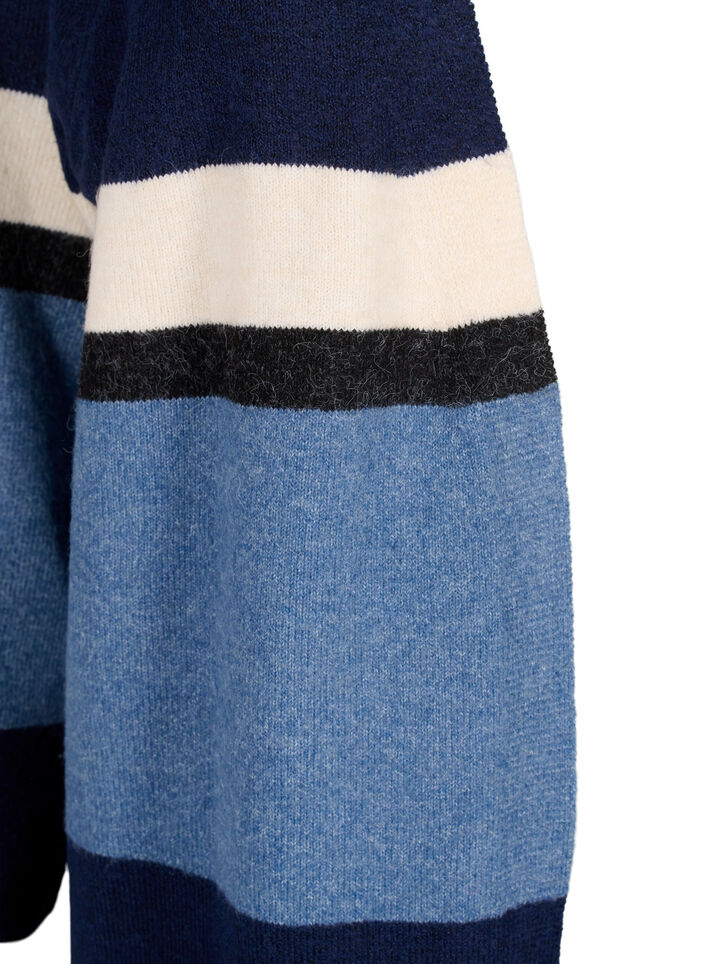 Long knit cardigan with wide stripes, Blue, Packshot image number 2