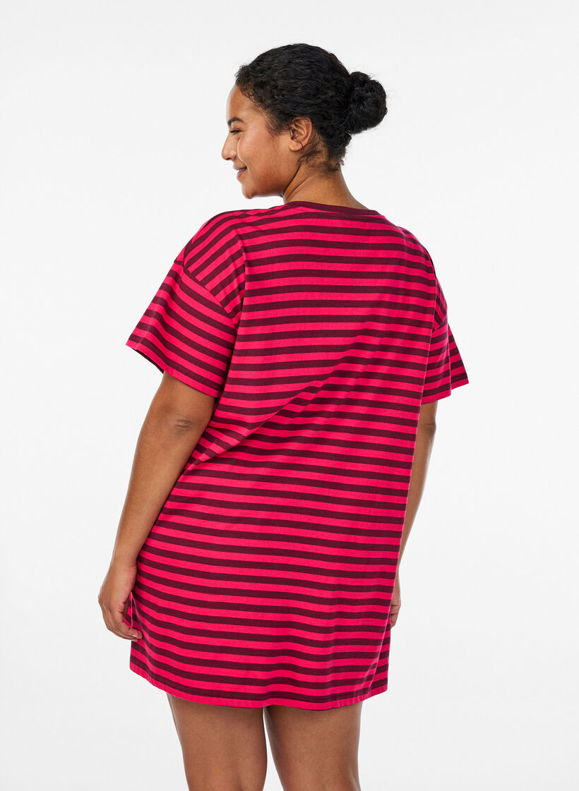 Long striped night T-shirt, Pink, Model image number 2