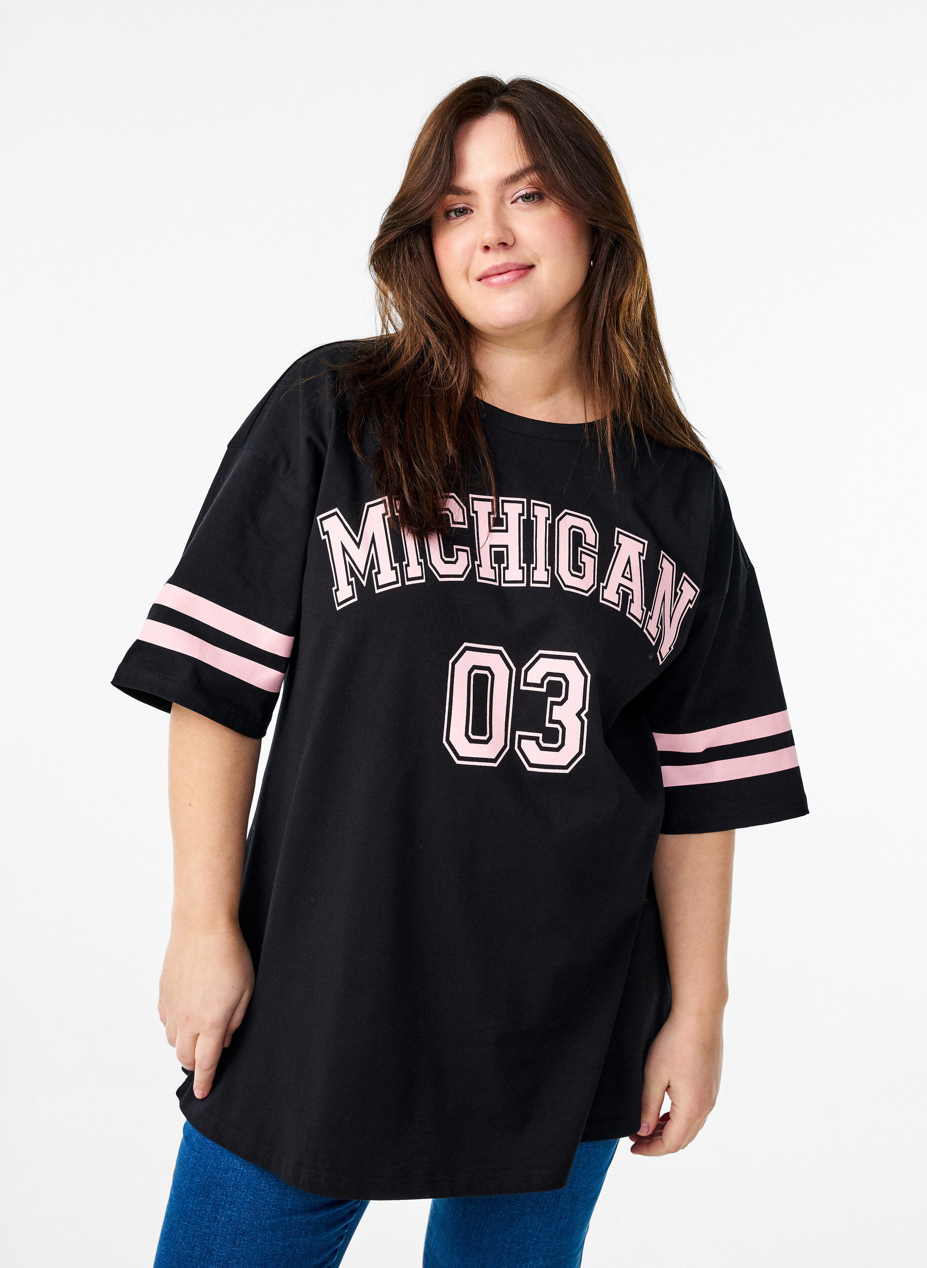 Zizzifashion Sporty oversized college T-shirt, Black, Model image number 0