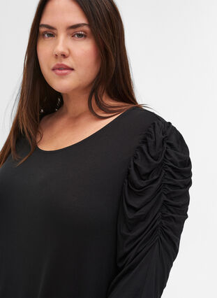 Plain viscose dress with 2/4 sleeves, Black, Model image number 2