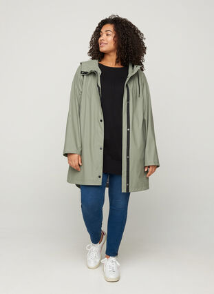 Rain coat with a hood and pockets, Vetiver, Model image number 2