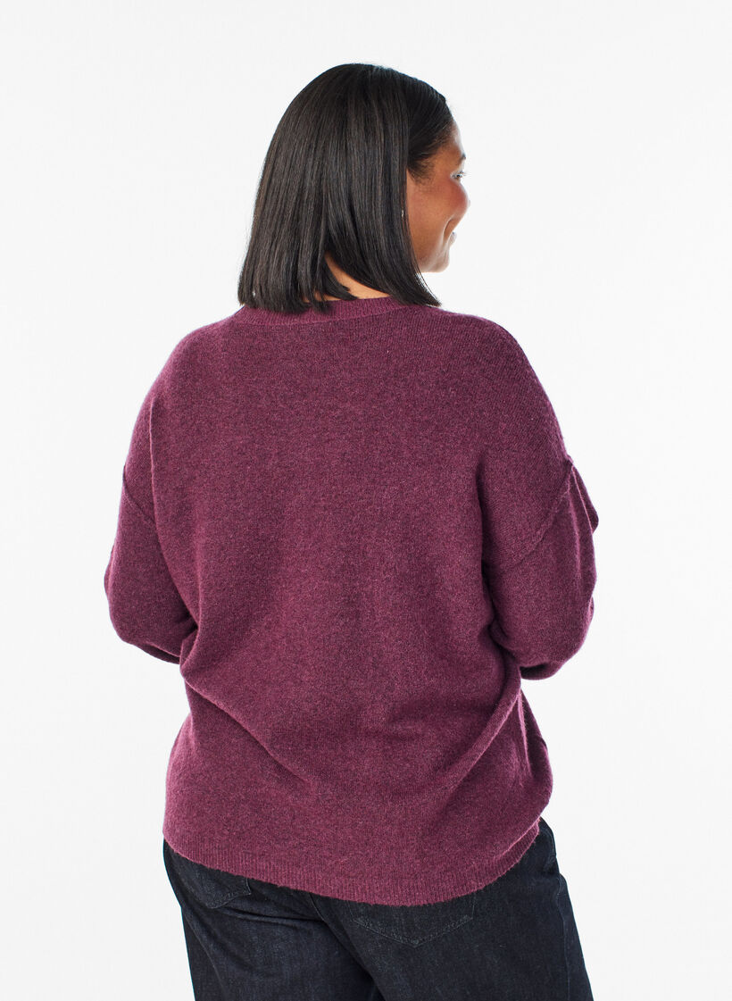Loose knit sweater with prominent seams, Dark Bordeaux, Model image number 2