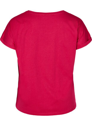 Short-sleeved cotton t-shirt w ith print, Cerise w. Trouble , Packshot image number 1