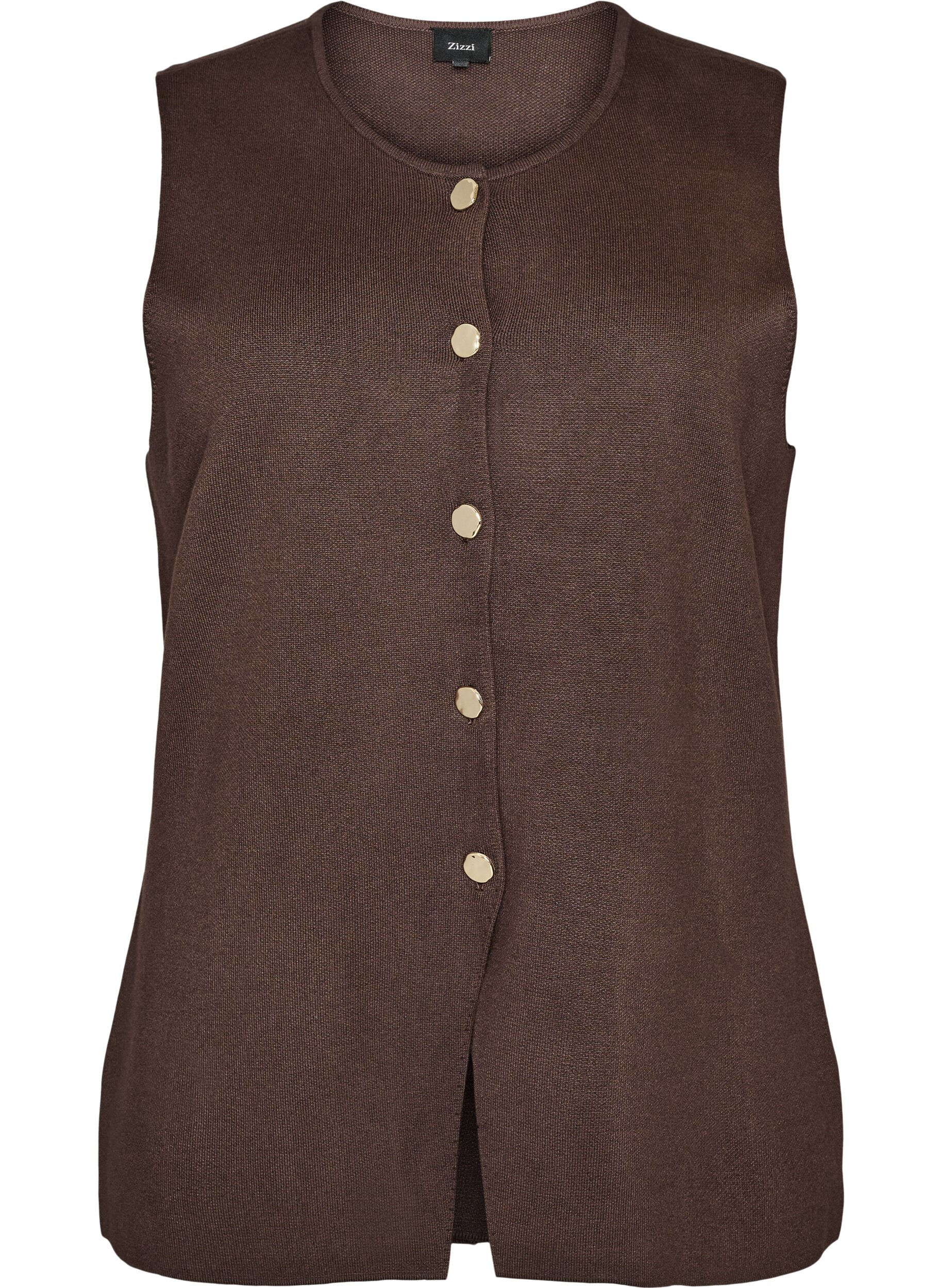 ZizzifashionSleeveless knit vest with decorative buttons, Brown, Packshot image number 0
