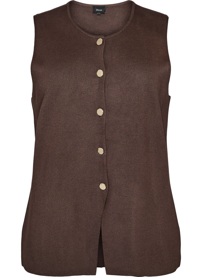 Sleeveless knit vest with decorative buttons, Brown, Packshot image number 0