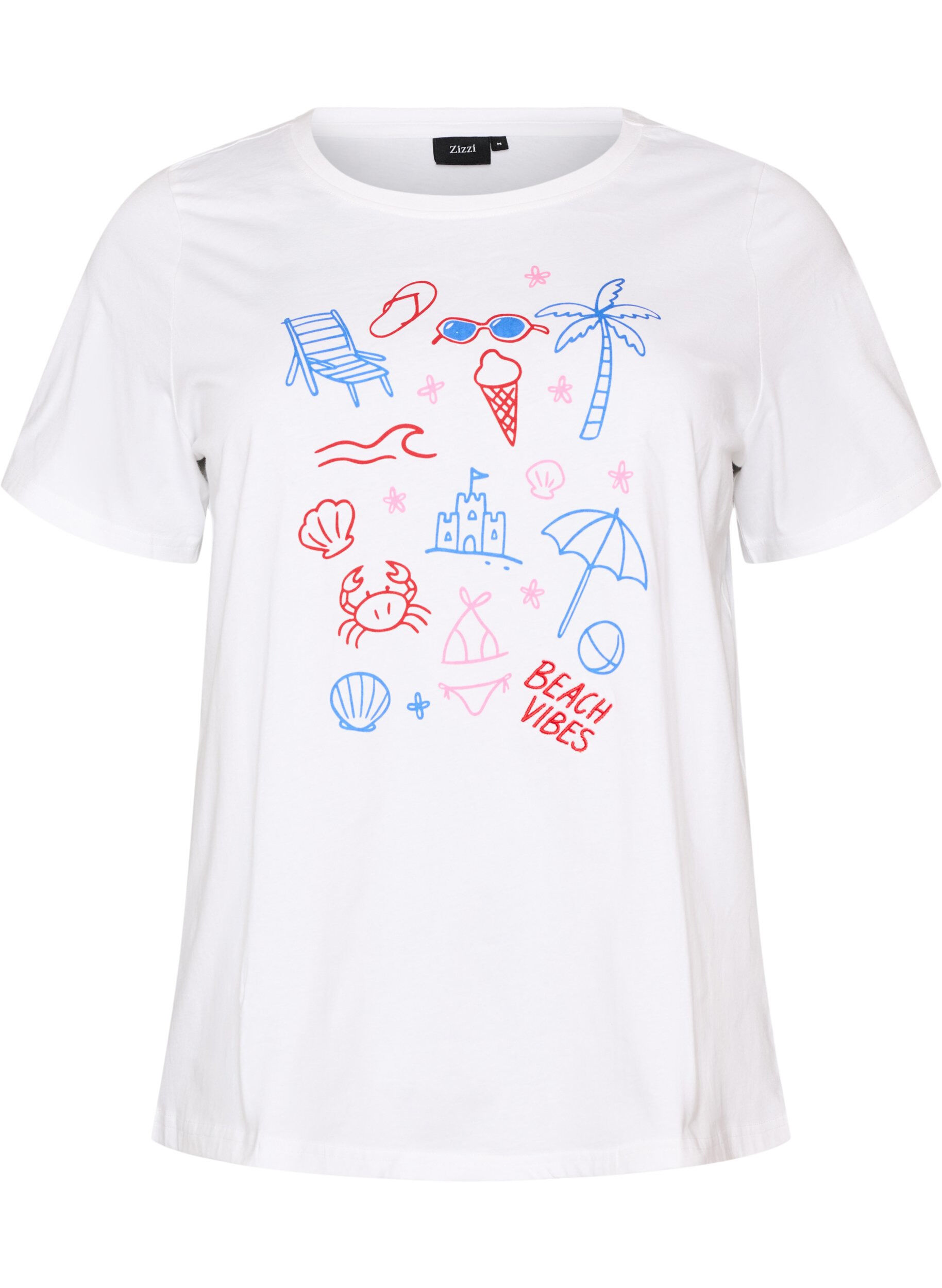 Zizzifashion Organic cotton T-shirt with beach print, White, Packshot image number 0