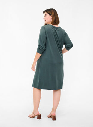 Solid colour long-sleeved dress with V-neck, Urban Chic, Model image number 1