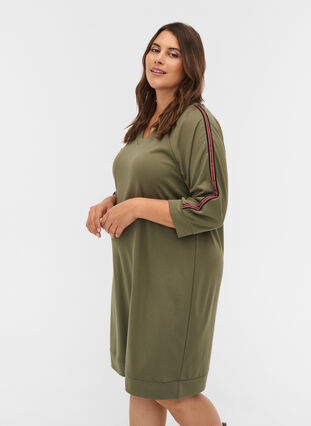 3/4 sleeve dress with track stripe, Dusty Olive, Model image number 0