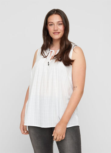Sleeveless top with tie detail, Bright White, Model image number 0