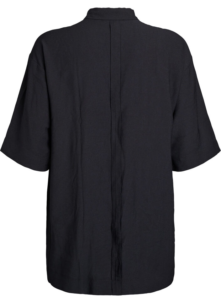 Tunic in viscose with pockets and collar, Black, Packshot image number 1