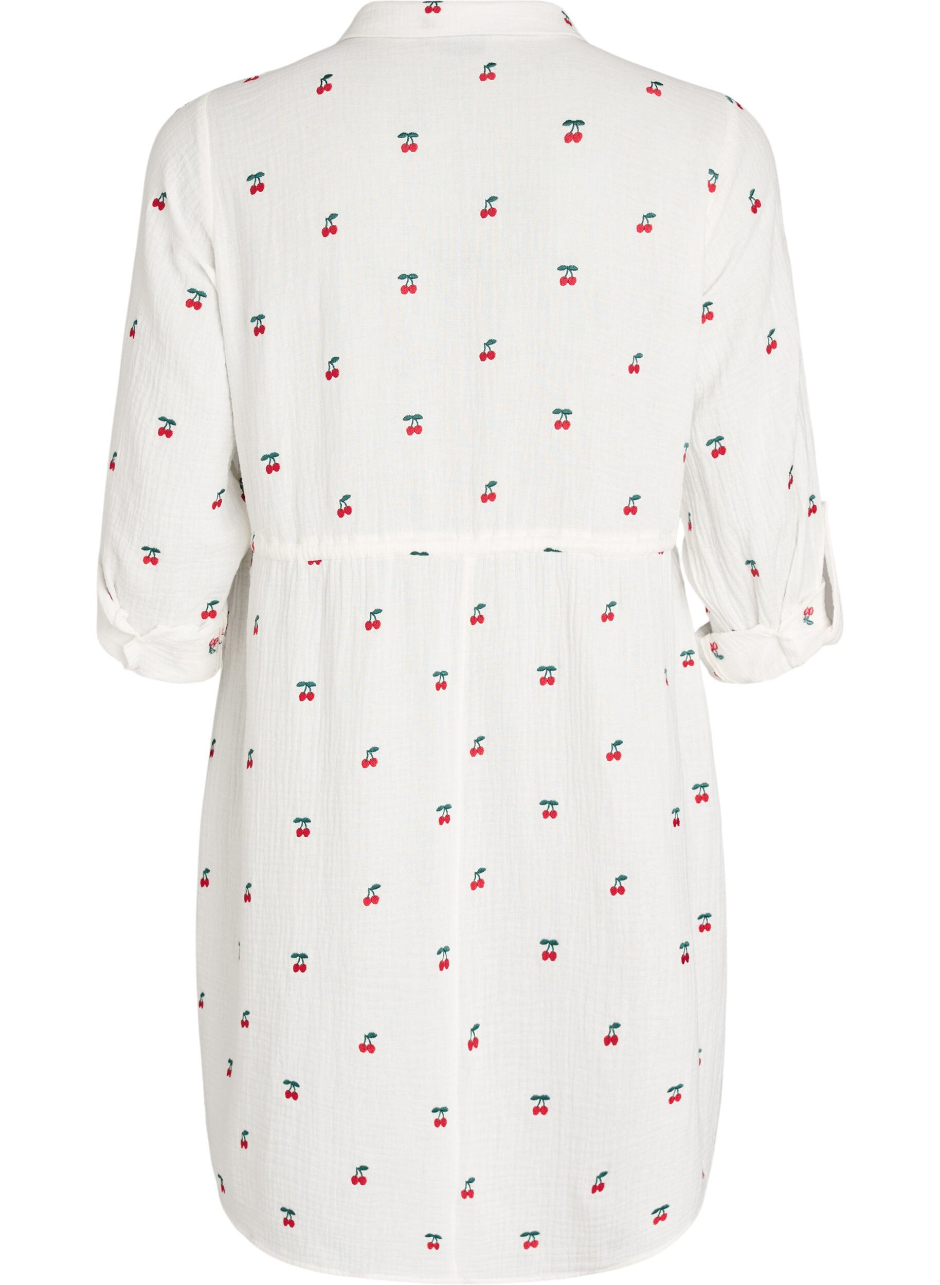 Zizzifashion Shirt dress in cotton muslin with embroidered motifs, Vanilla, Packshot image number 1