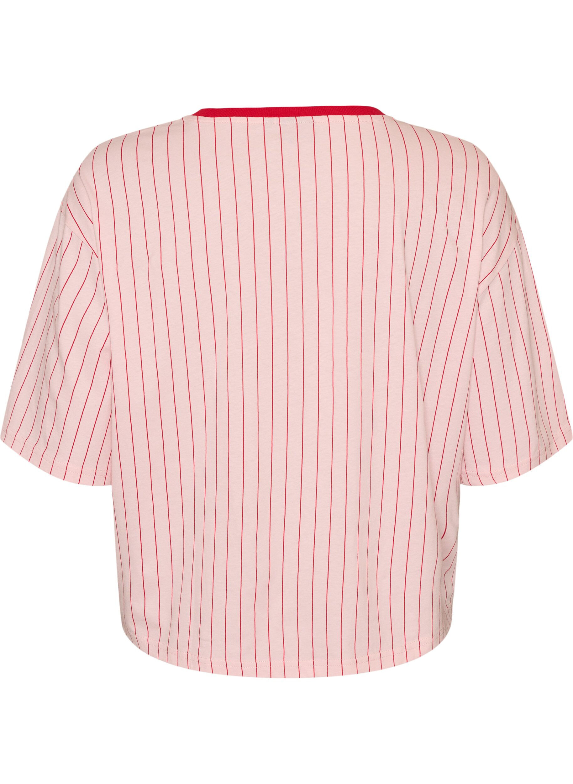 Zizzifashion Boxy T-shirt with stripes and statement print, Rose, Packshot image number 1